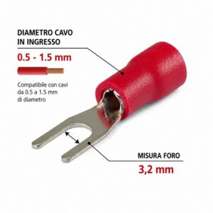 Capicorda a Forcella Preisolato Rosso da 0,5-1,5mm Foro 3,2