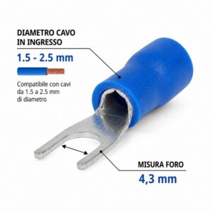 Capicorda a Forcella Preisolato Blu da 1,5-2,5mm Foro 4,3