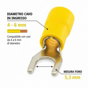 Capicorda a Forcella Preisolato Giallo da 4-6mm Foro 5,3mm