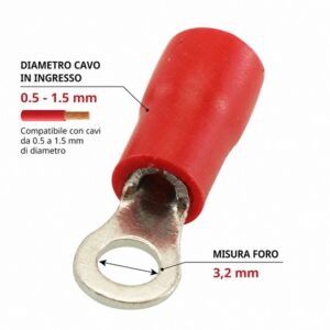 Capicorda Isolato a Occhiello Rosso 0,5-1,5mm Foro 3,2mm