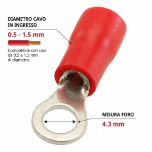 Capicorda Isolato a Occhiello Rosso 0,5-1,5mm Foro 4,3mm