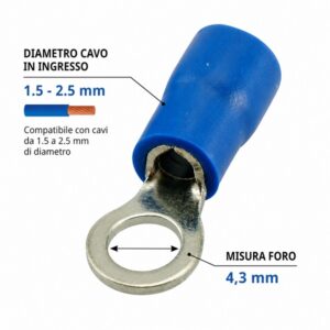 Capicorda Isolato a Occhiello Rosso 1,5-2,5mm Foro 4,3mm