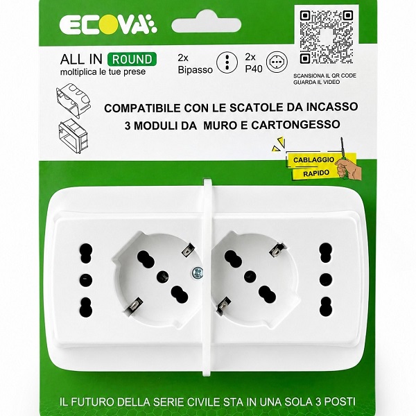 Multipresa da Parete All-in Round 4 Prese Bianca Per Scatola 503