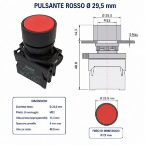 Pulsante da Pannello Piatto Rosso NA