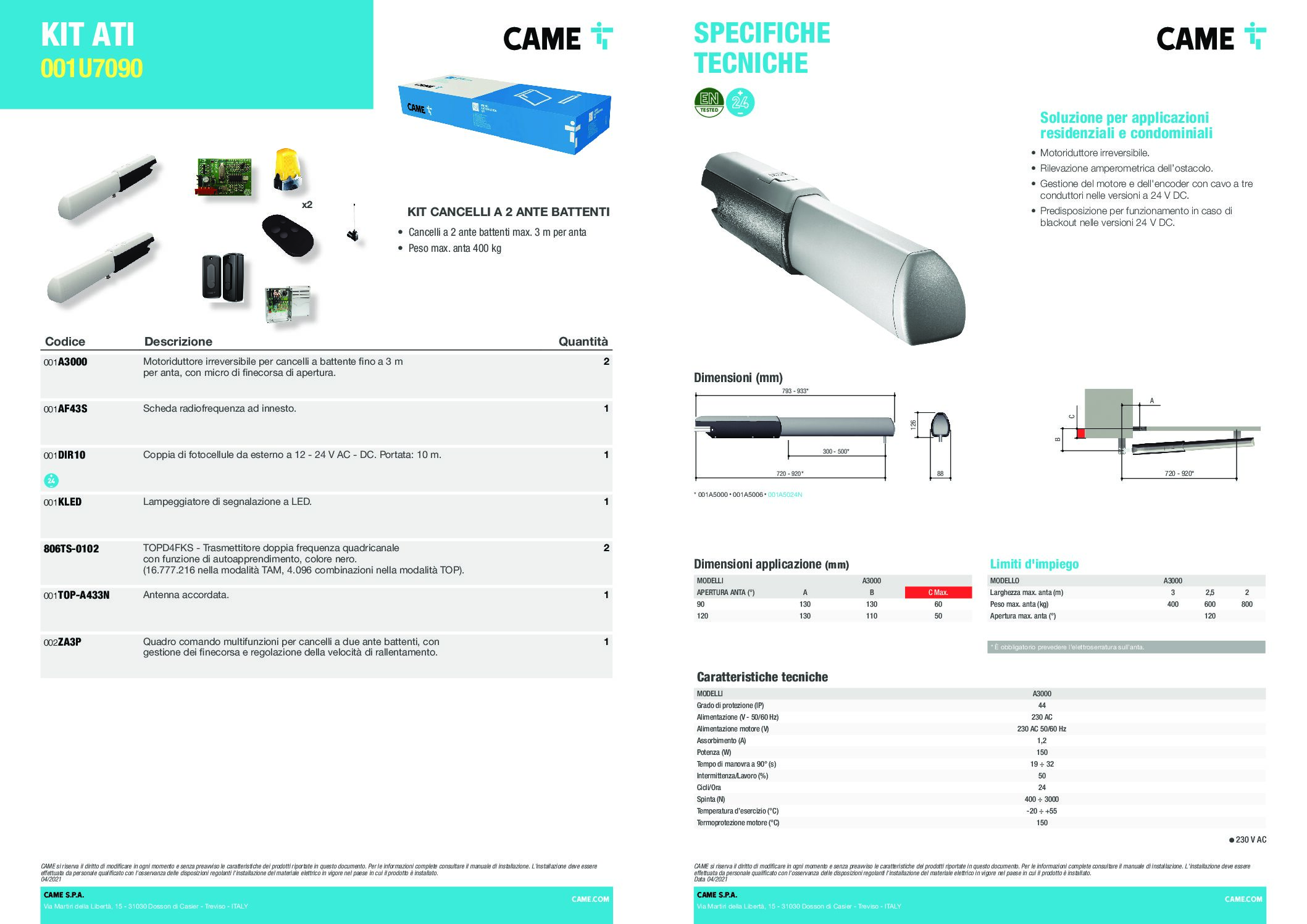 KIT Automazione Battente ATI 3M 230V IRR - immagine 2