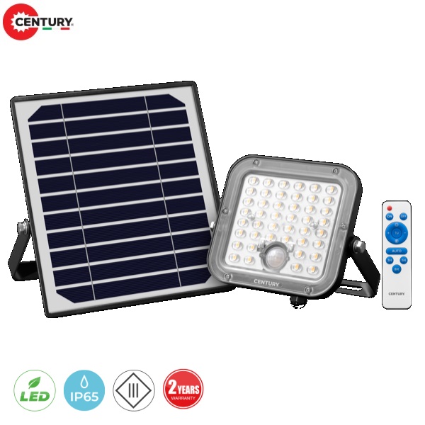 Proiettore LED 30w Luce Natura con Pannello Solare e Sensore Movimento 4800 Lumen