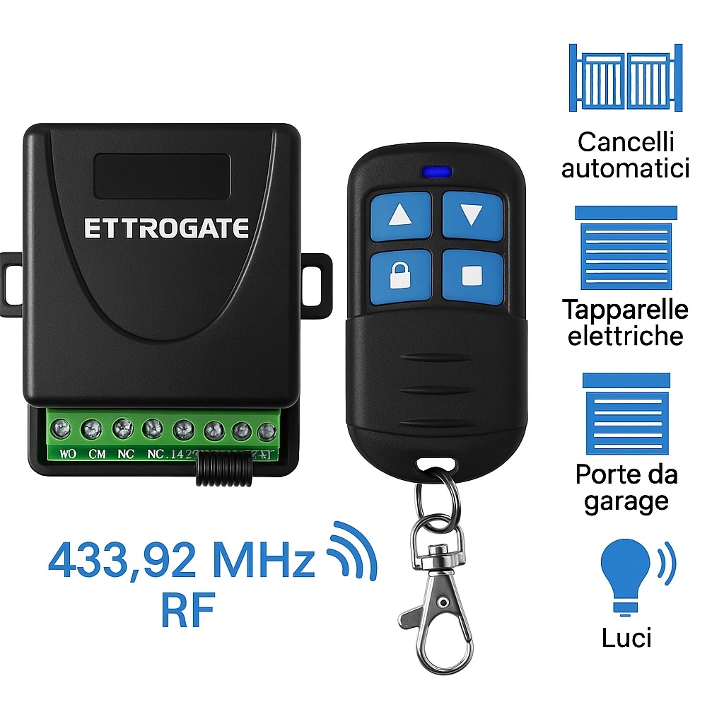Kit Ricevente Radio 2 Canali Codice Fisso 433,92 + 2 Telecomandi Da Interno - immagine 3