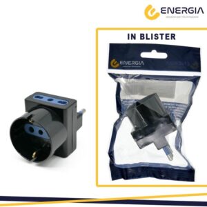 Adattatore Spina 16A 2 Bipasso 1 Schuko Nera