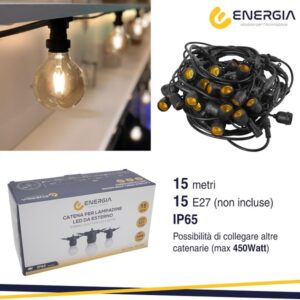 Cordoniera 15mt con 10 E27 IP65 10xE27 Nera