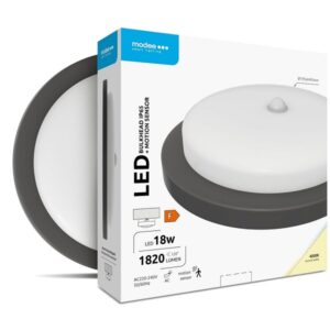 Plafoniera LED Rotonda Nera 18w IP65 Luce Natura 1820 Lumen con Sensore PIR
