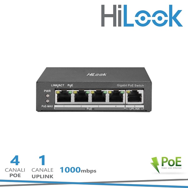 Switch 4 porte PoE Gigabit + 1 Porte Uplink Gigabit 38w