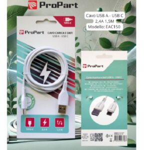 Cavo Carica e Dati Tipo-C 2.4 A. Lunghezza 1.5 metri Bianco