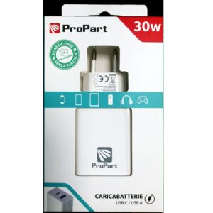 Carica batteria 2 uscite rapido PD+QC Usb-C + Usb-A 30 Watt